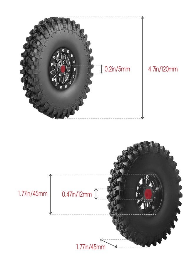 AllinRC High-Grip Aluminum 1.9 Beadlock Wheels and Tires Set Combo All-Terrain for Traxxas TRX-4 Axial SCX10 Capra RC4WD Redcat Gen8 1/10 Scale RC Crawler - Image 2